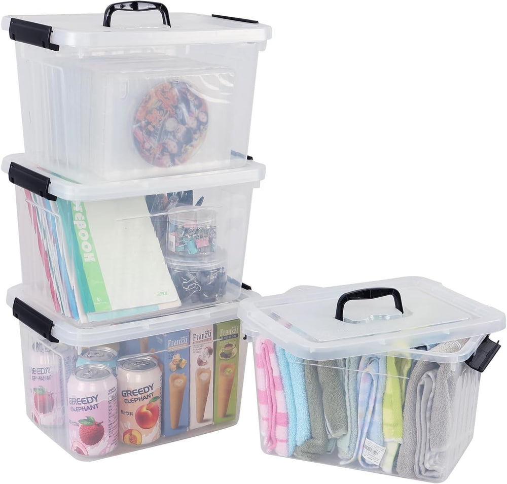 Farmoon 12 Quart Clear Storage Bin, Plastic Latching Box with Handle 4 Pack