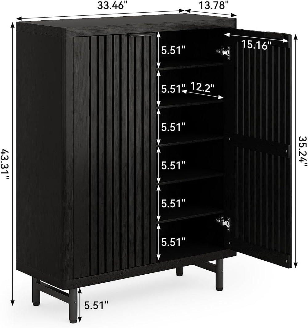 LITTLE TREE 6-Tier Shoe Cabinet with Doors for Up to 24 Pairs, Large Wooden S...