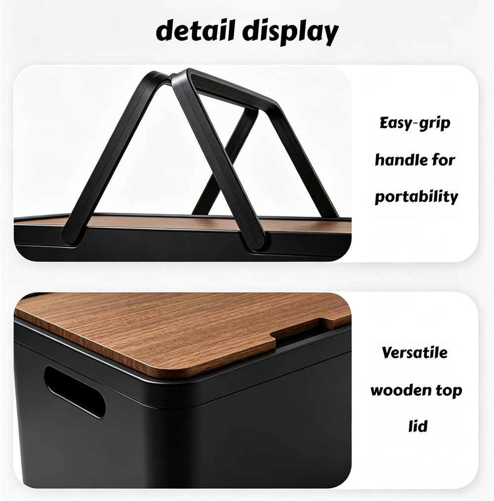 Collapsible Storage Bin with Wood Lid, Stackable Camping Storage Box for Car ...