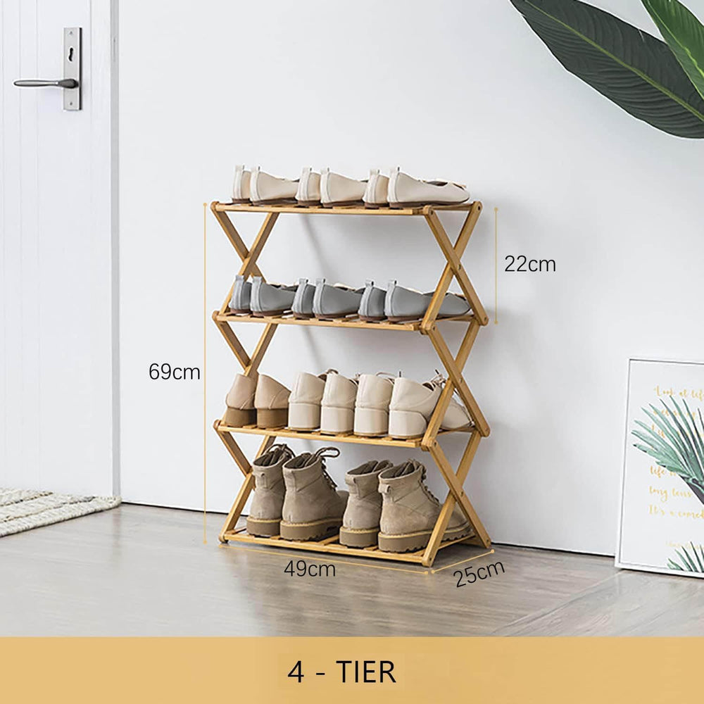 4 Tier Bamboo Shoe Rack,Portable Folding Shoe Storage Rack,Without Installati...