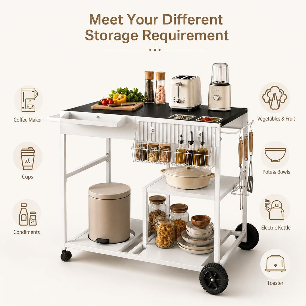 SUNLEI Rolling Cart Kitchen Storage Organizer with Spice Basket, Kitchen Isla...