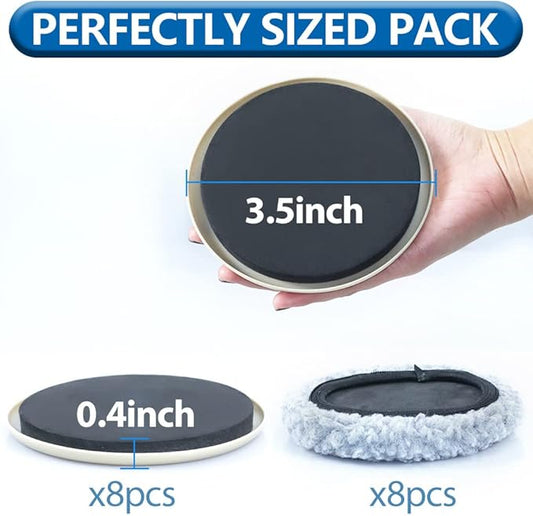 Furniture Sliders, 8 Pack 3 1/2" Moving Pads and 8 Hardwood Socks, Protect - Image 2