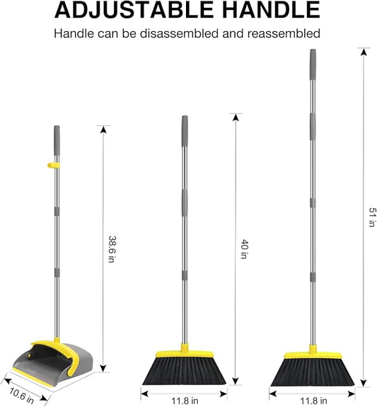 NACENA Broom and Dustpan Set, 52-in Long Adjustable Handle Broom Dustpan Combo - Image 2