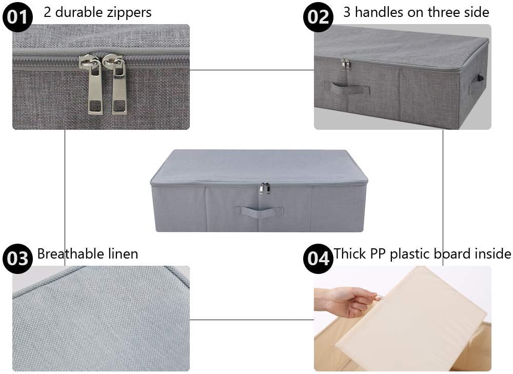 iwill CREATE PRO Folding Washable Rigid Underbed Storage Boxes with Zip Lid f...
