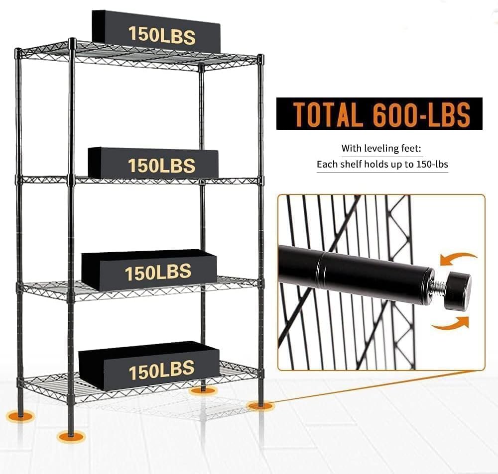Catalina Creations 4-Shelf Wire Shelving Rack with 4-Shelf Liners, Adjustable...