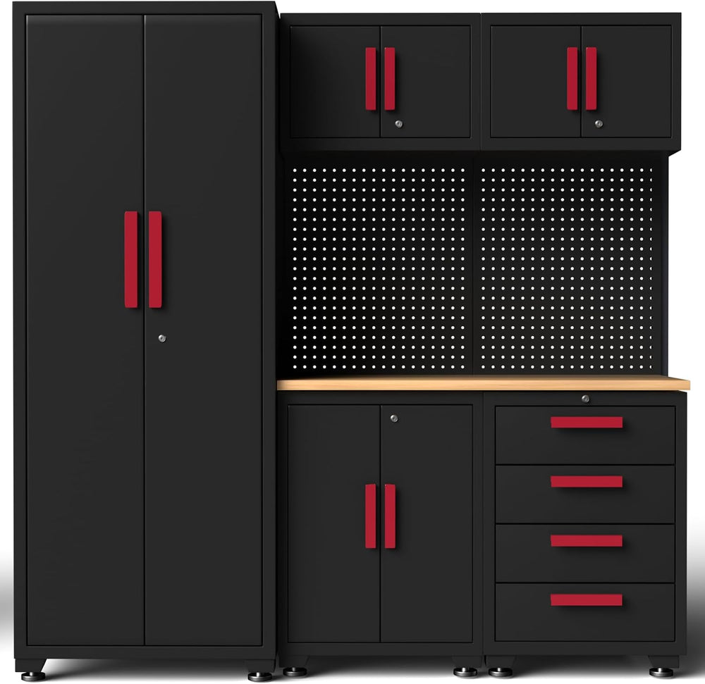 Garage Storage Cabinet System, 6-Pcs Garage Cabinets and Storage System Corne...