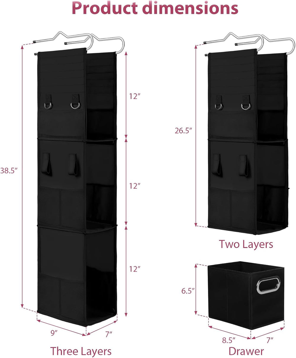 LOVEGRASS 3 Shelf Hanging Locker Organizer with Side Pockets, Dark Black