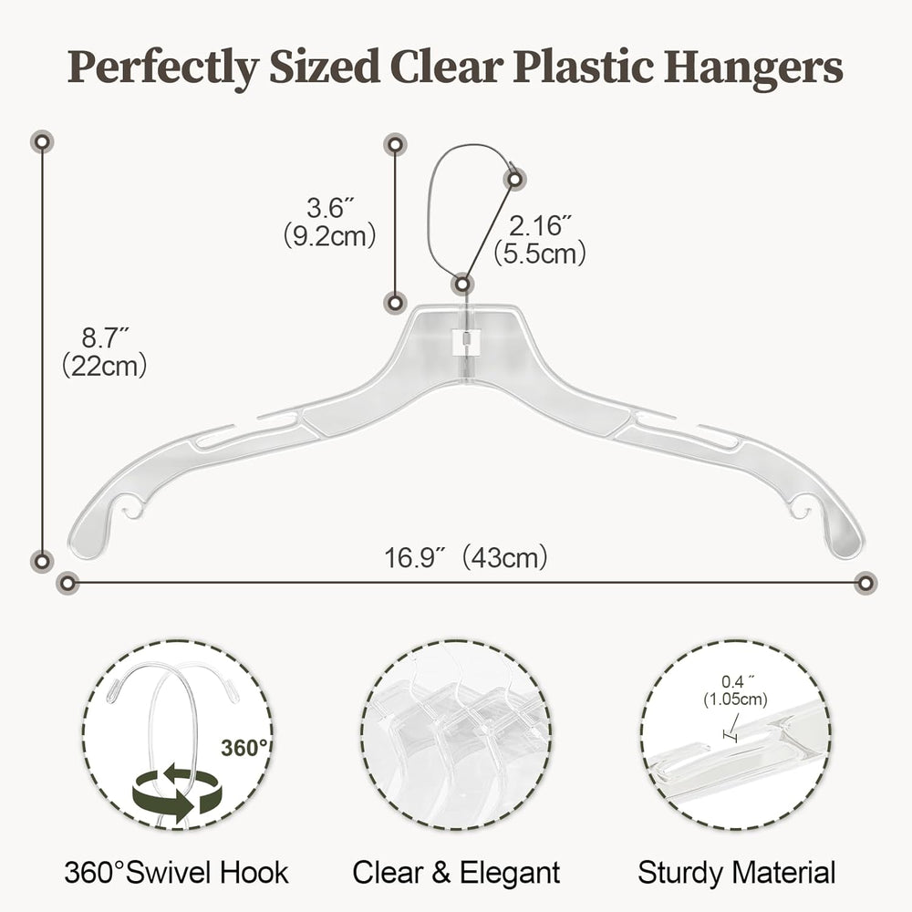 Clear Plastic Hanger 50 Pack, Heavy Duty Clothes Hangers