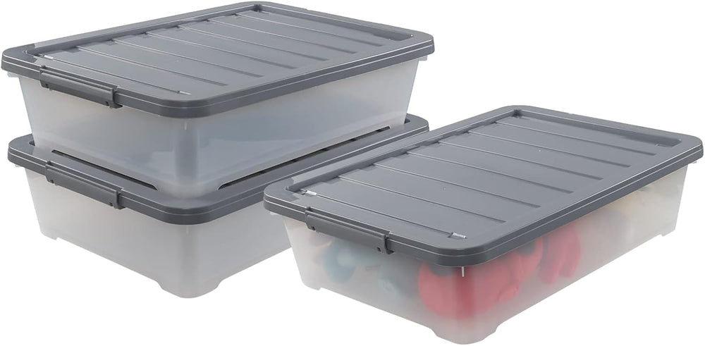 3-Pack 40 Qt Plastic Underbed Box with Wheels, Shallow Storage Bin