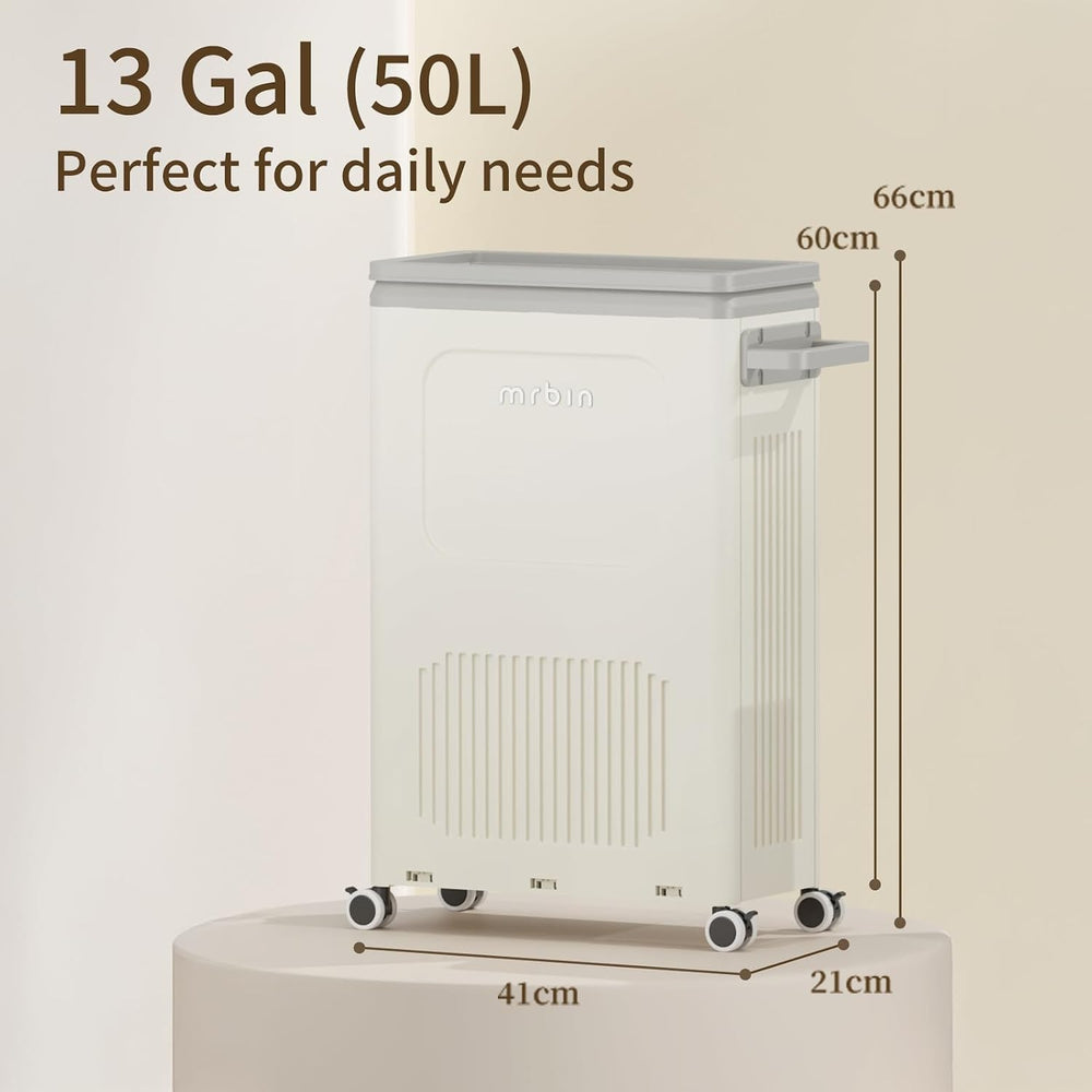 MRBIN Laundry Basket with Wheels, 50L/13Gal Rolling Plastic Laundry Basket Ha...