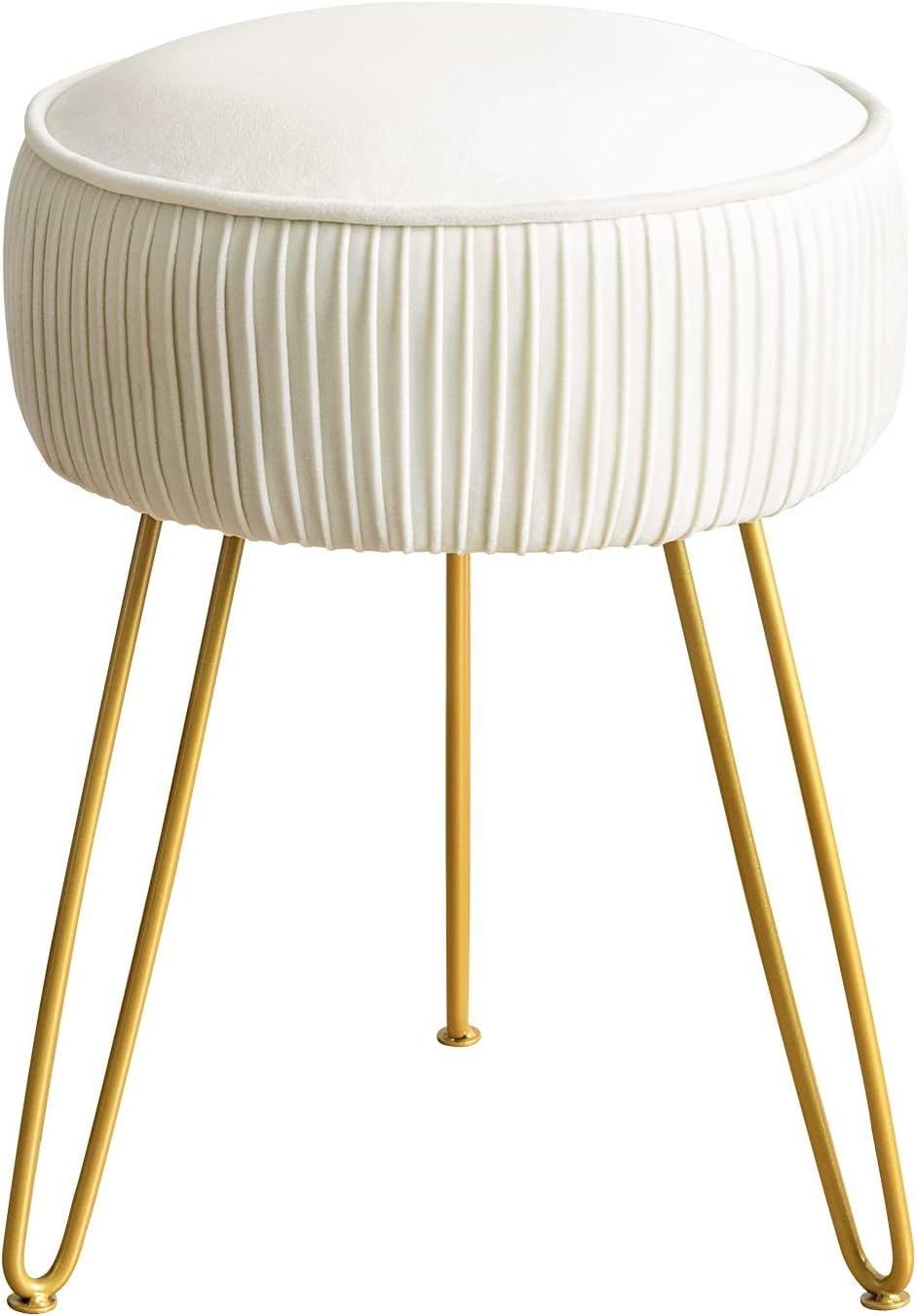 LUE BONA Pleated Vanity Stool, Velvet Upholstered Vanity Stool for Makeup Roo...
