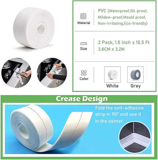 2 Pack Caulk Strip, 1.5" x 10.5Ft PVC Self Adhesive Caulk Tape, Sealing - Image 2