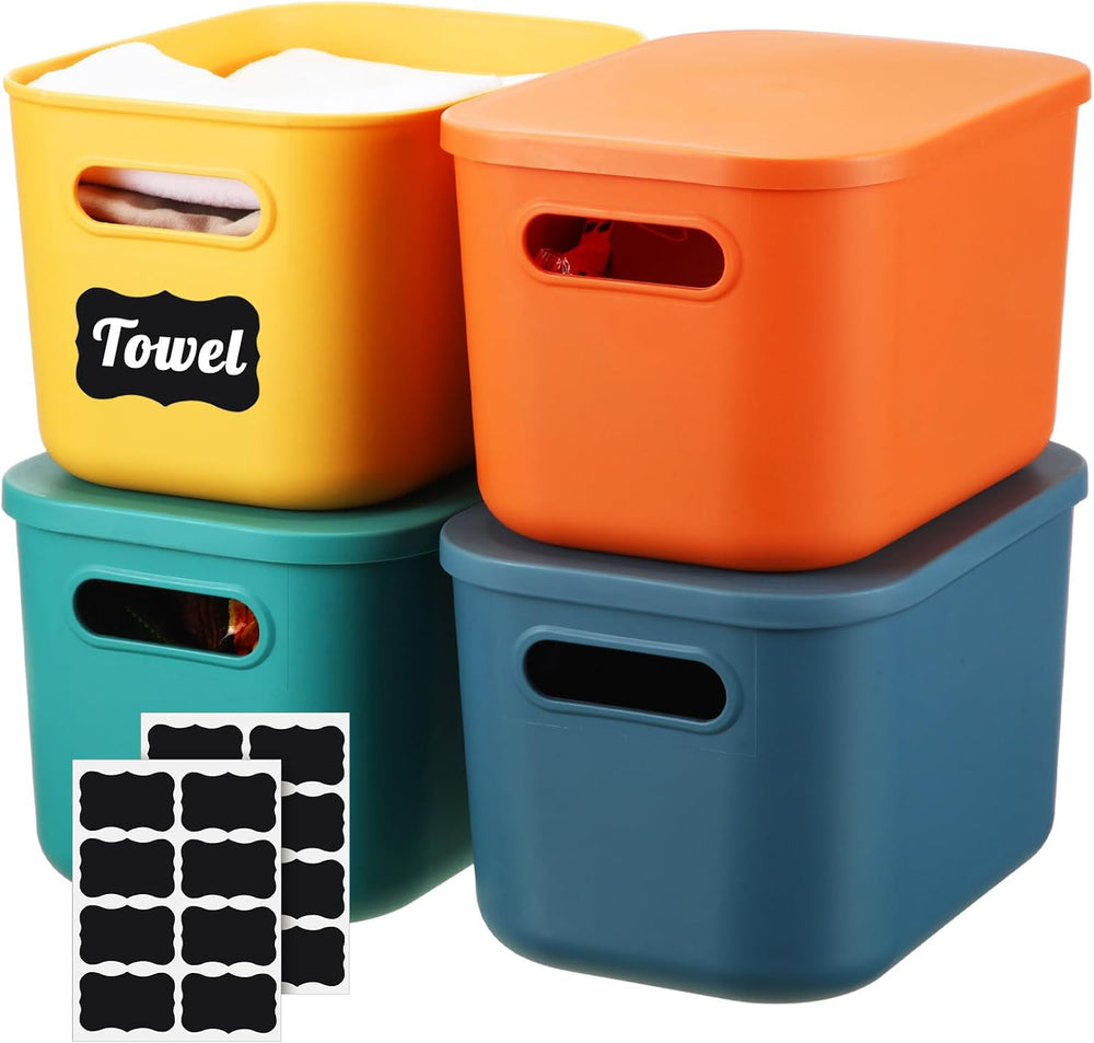 Tanlade 8 Pcs Plastic Storage Bins Stackable Baskets with Lid and Handle Colo...
