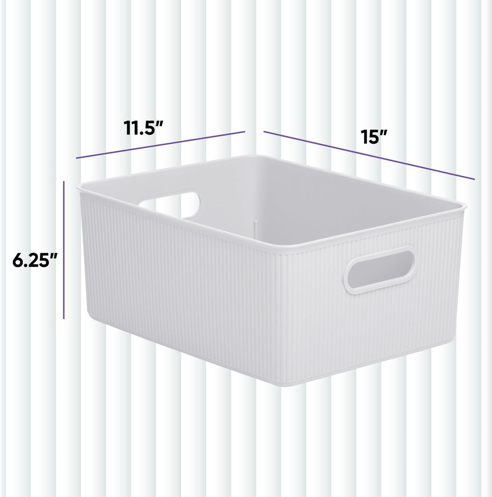 Superio Ribbed Collection - Decorative Plastic Basket Open Home Storage Bins ...