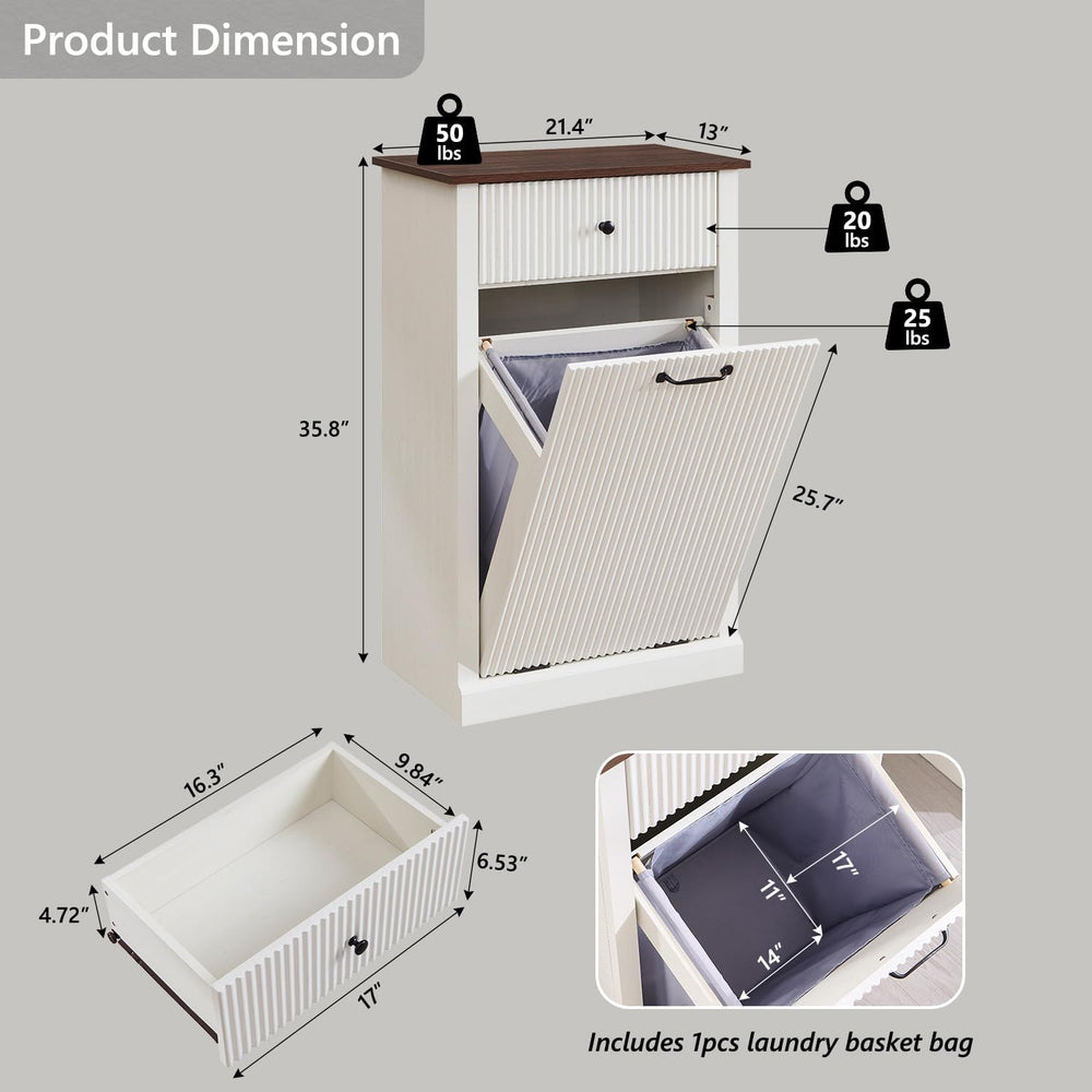 IFBUY Tilt Out Laundry Hamper Cabinet, Modern Trash Can Cabinet, White
