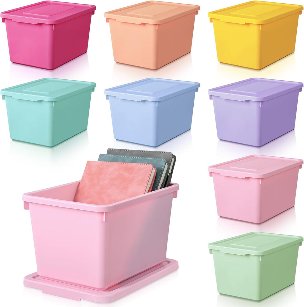 Potchen 8 Pack Small Stackable Storage Bins with Lids, Mixed Color
