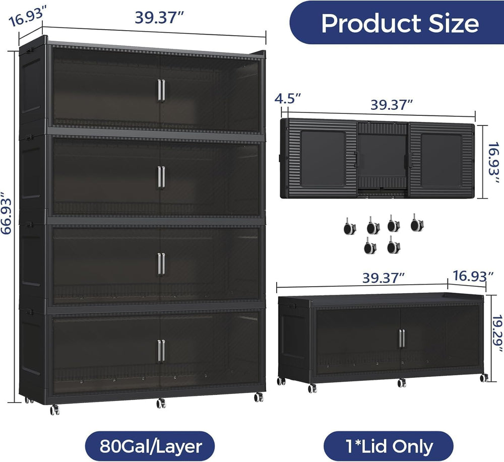 1280QT Storage Bins with Lid Extra Large Stackable Closet Organizer Plastic C...
