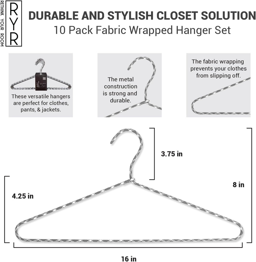 Clothes Hangers 30 Pack – Space Saving Fabric & Metal Hangers, Non-Slip P...