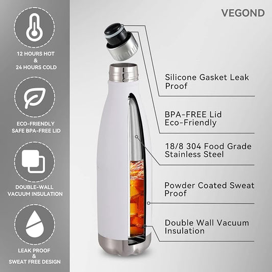 VEGOND 17oz Stainless Steel Water Bottles Bulk, Reusable Metal Sports Water - Image 2