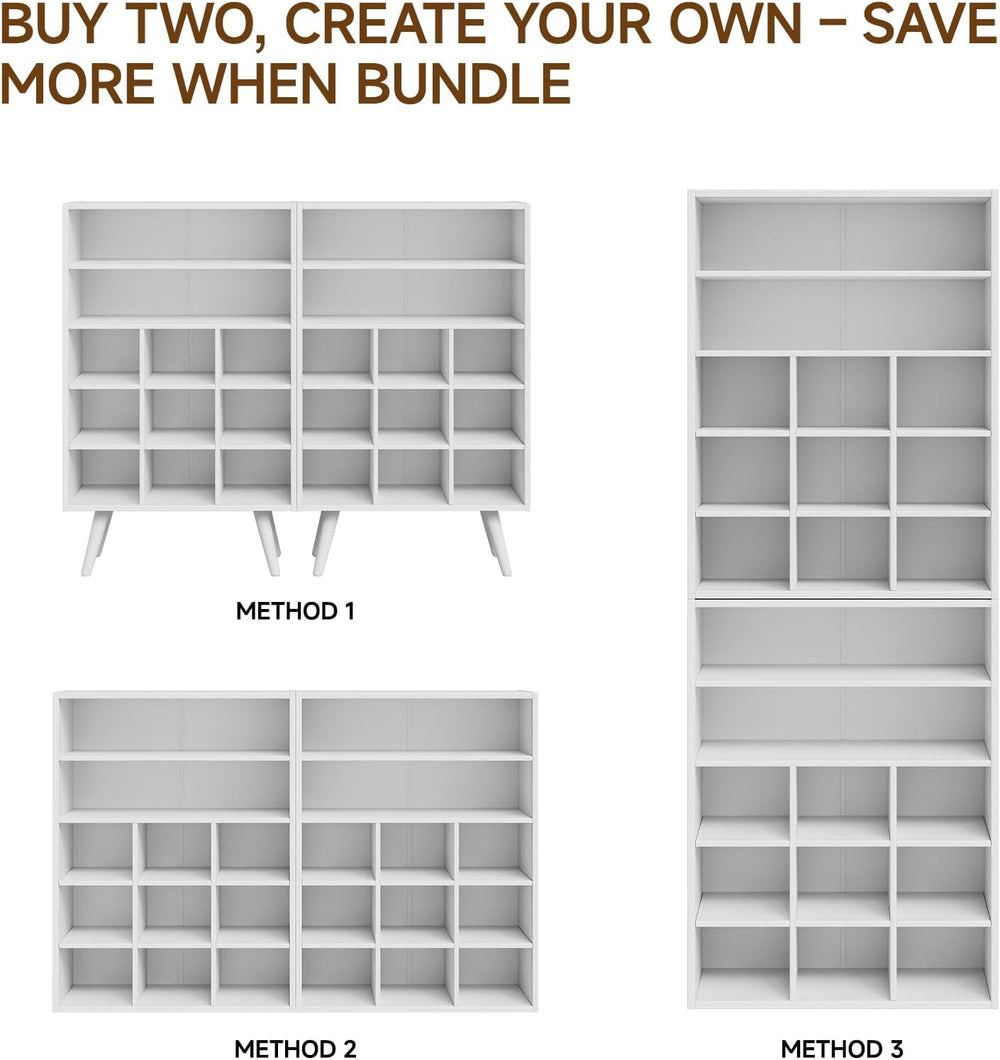 5 Tiers Shoe Cubby with Legs, Stackable Wood Shoe Rack Organizer with 9-Cube ...