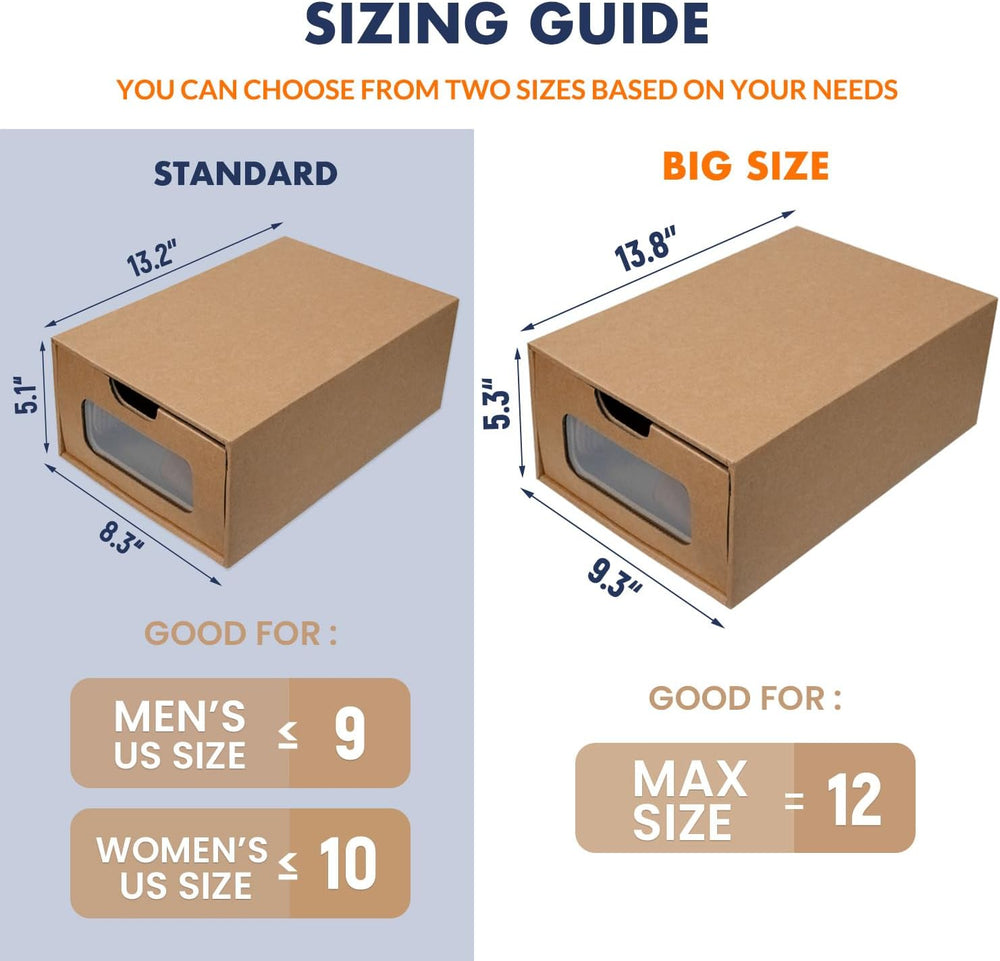 Cardboard Shoe Storage Boxes, 12 Pack, Foldable Stackable Drawer Organizers w...