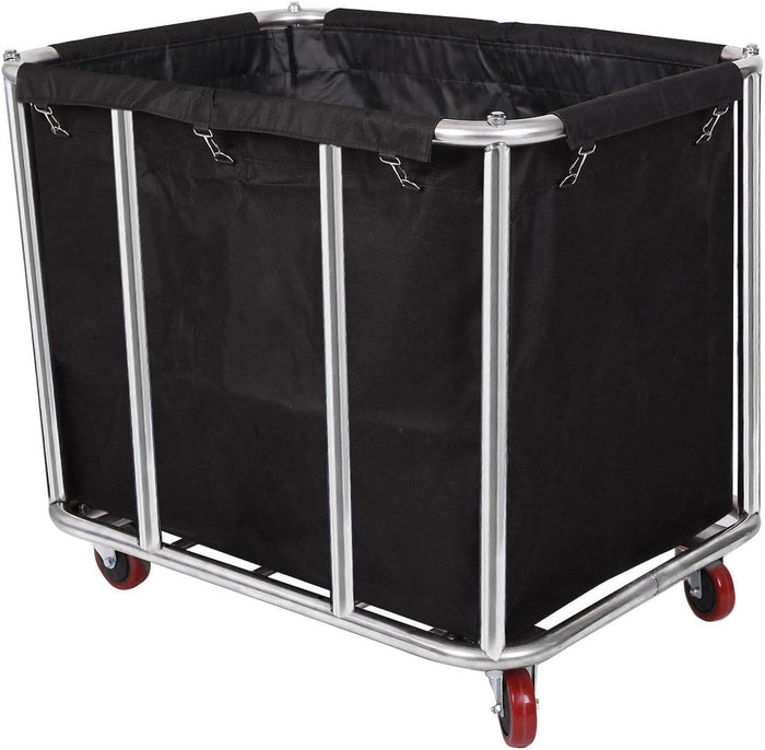 12 Bushels Laundry Cart Commercial/Home,Heavy Duty Large Stainless Steel Rolling Laundry Basket with Wheels,for Laundry Organizer and Storage,260LBS Load (12 Bushels - Black - 8 Tubes)
