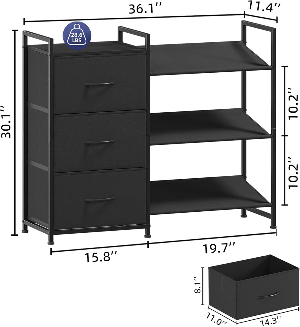 Somdot Shoe Rack, 3 Tier Shoe Organizer with 3 Drawers, Shoe Storage Shelf