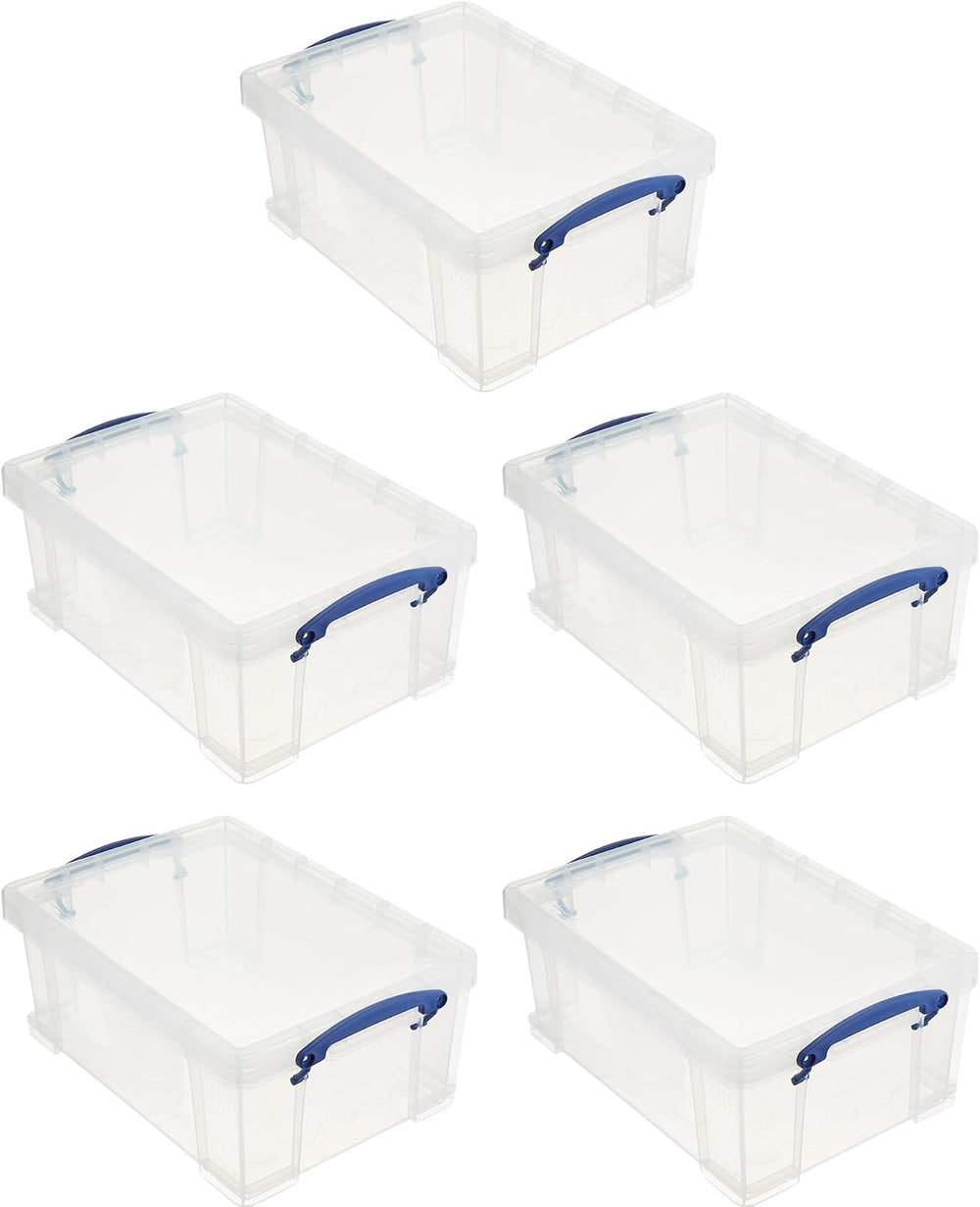 Really Useful Box Stackable 9 Liter Plastic Storage Container, 5 Pack