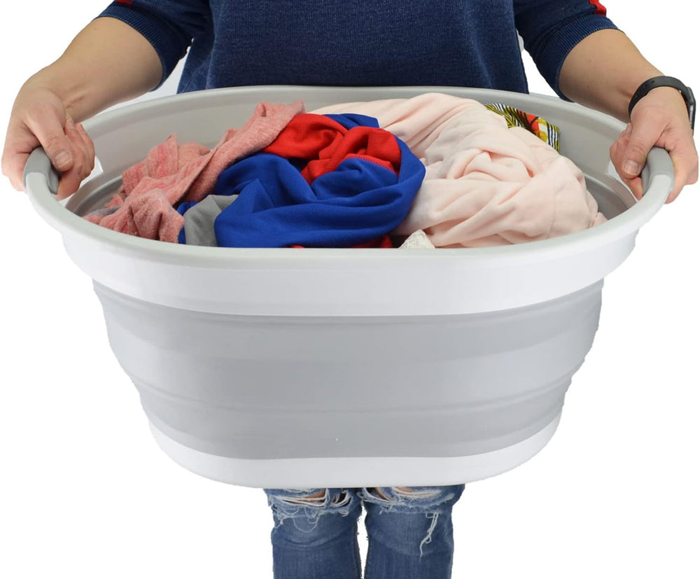 SAMMART 28L (7.4 Gallon) Oval Collapsible Plastic Laundry Basket - Foldable P...