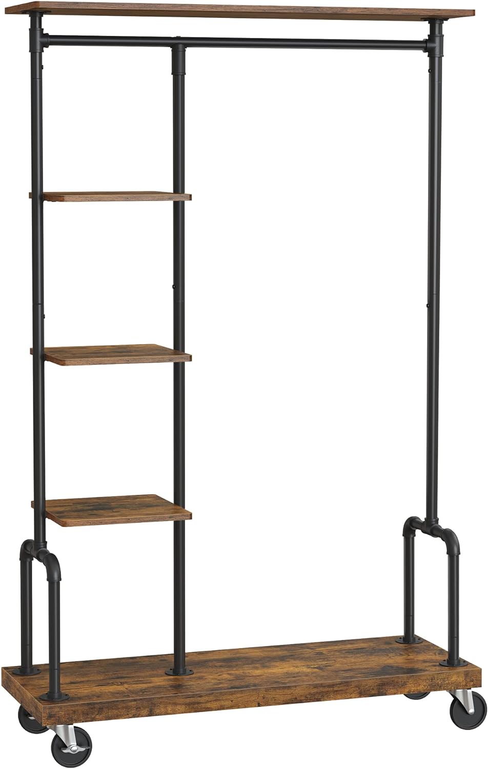 VASAGLE Clothes Rack, 5-Tier Garment Rack on Wheels, Industrial Pipe Style