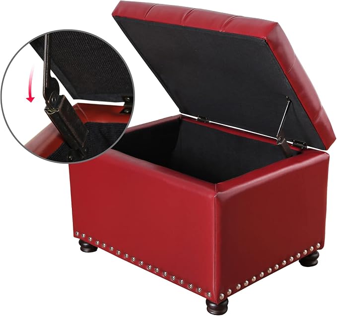 24'' Leather Storage Ottoman Rectangular Foot Rest Stool
