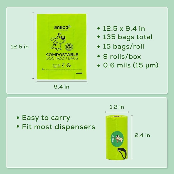 ANECO 100% Certified Home Compostable Dog Poop Bags, Large Poop Bags - Image 6