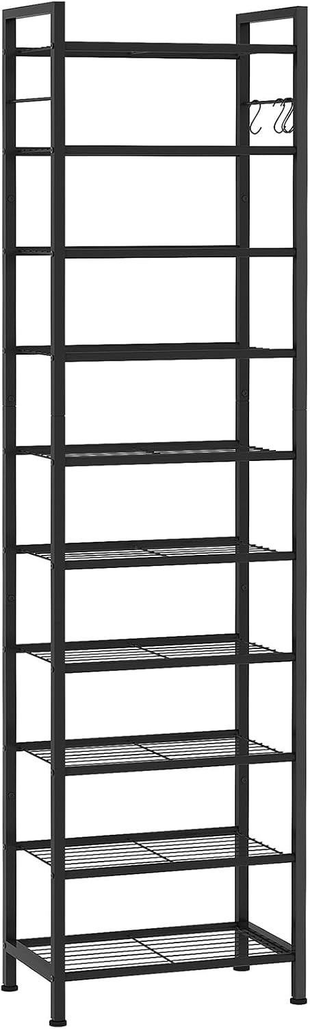usikey 10 Tiers Narrow Shoe Rack 20-30 Pairs, Sturdy Metal Tall Shoe Rack She...