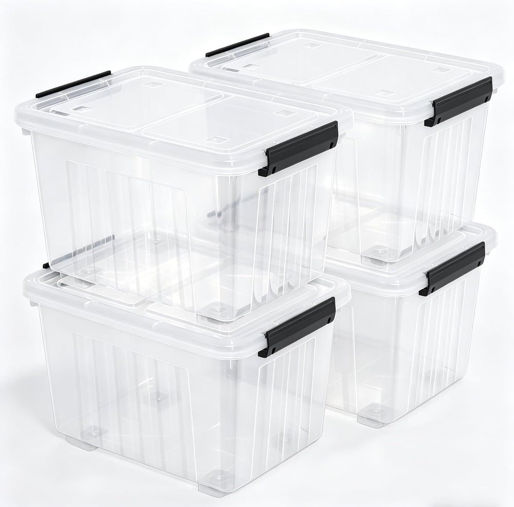 50 L 4 Packs Plastic Storage Box with Latching Lid and Wheels
