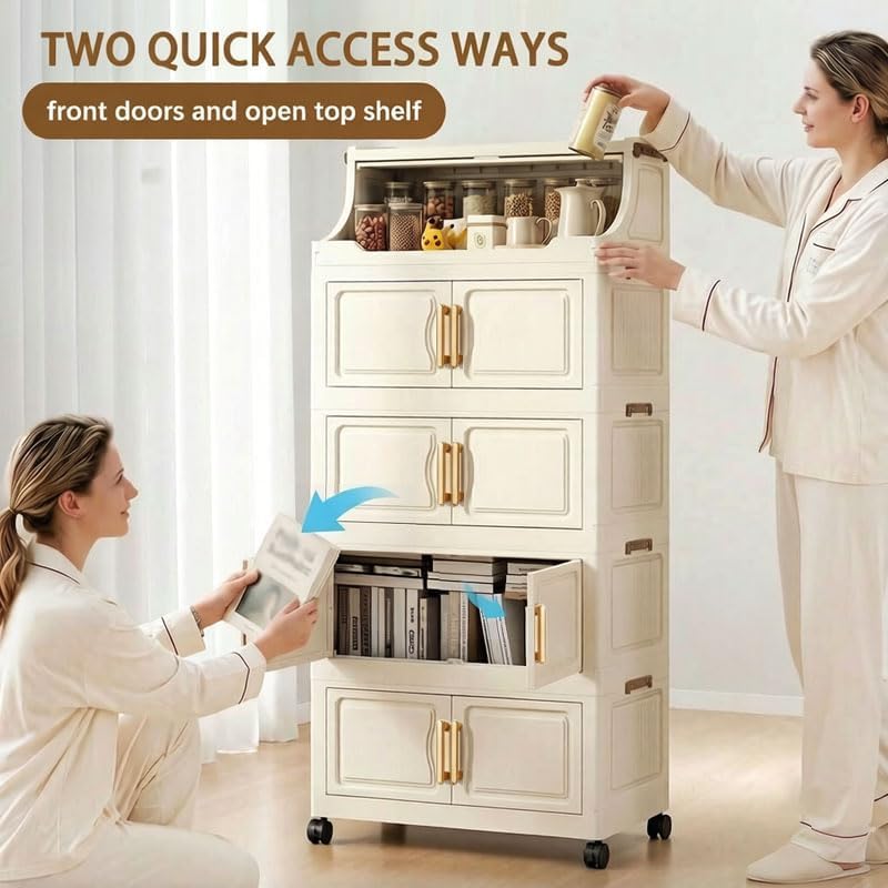46QT Collapsible Storage Bins with Lids, Foldable Storage Box with Doors and ...