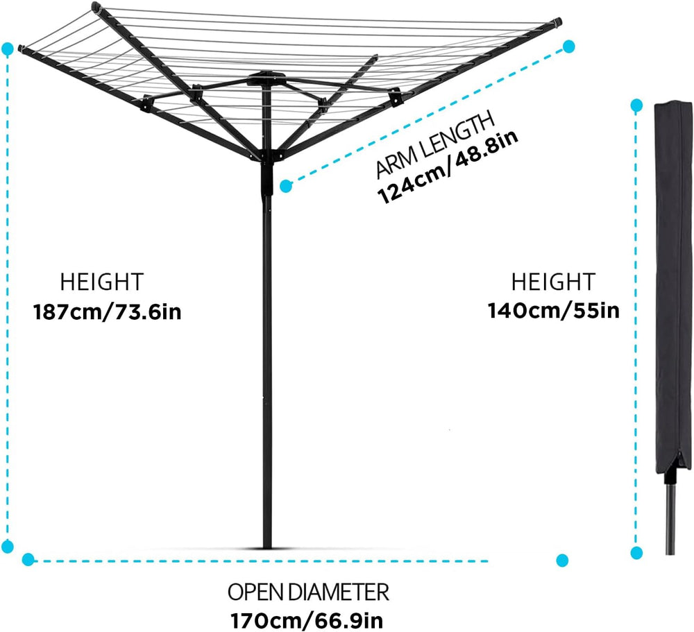 Umbrella Clothesline Outdoor, Rotary Retractable Clothes Line Outdoors Adjust...
