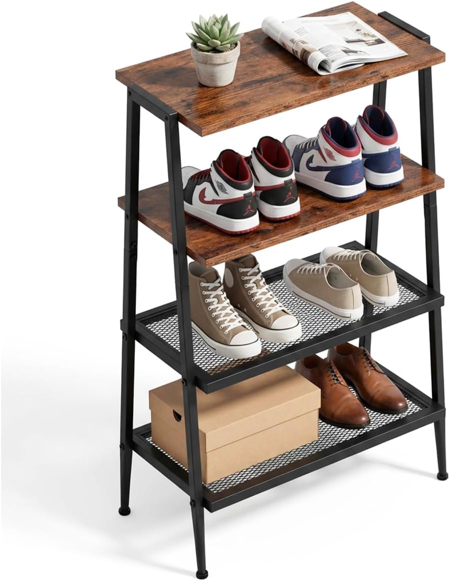 A-Shaped Shoe Rack, 4-Tier, Holds 8 Pairs, Compact Entryway