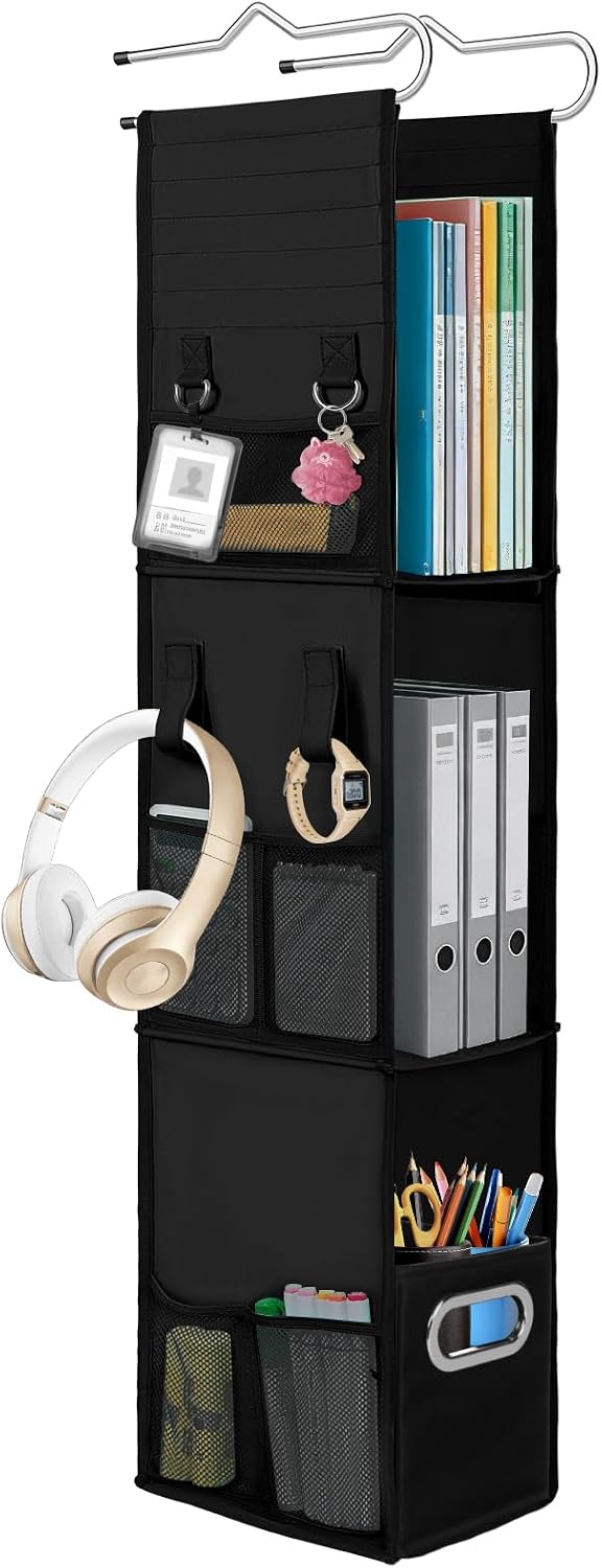 LOVEGRASS 3 Shelf Hanging Locker Organizer with Side Pockets, Dark Black