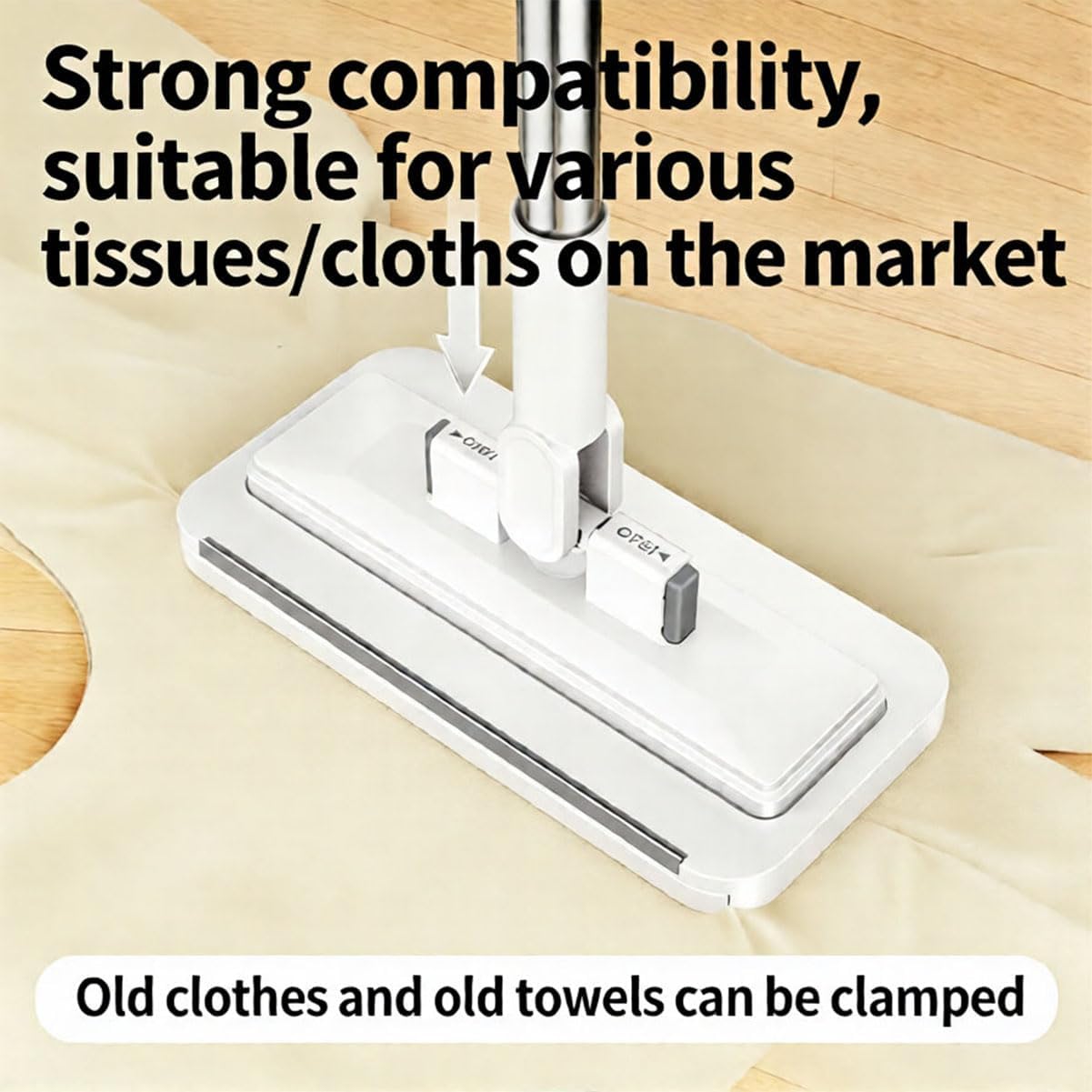 Hands Free Multi Purpose Flat Mop - Lazy Cleaning & Face Towel, Hands Free Flat Mop, Zero Touch Mini Grip Mops, Self-Locking Flats Compatible with Any Cloth, for Walls, Floors, Ceilings (43.31in)