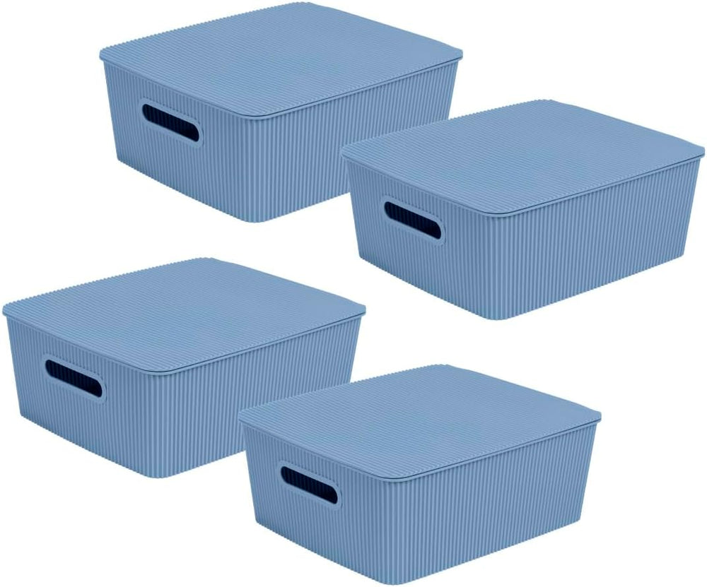Glad Storage Baskets with Lids - Set of 4 Stackable Plastic Boxes with Handle...