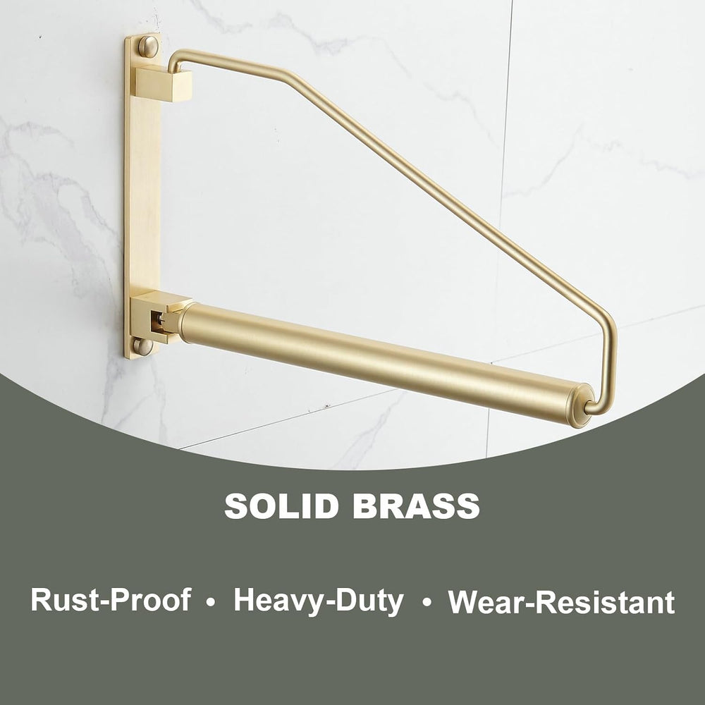 NEWRAIN Folding Wall Mounted Clothes Hanger Rack Clothes Hook Solid Brass wit...