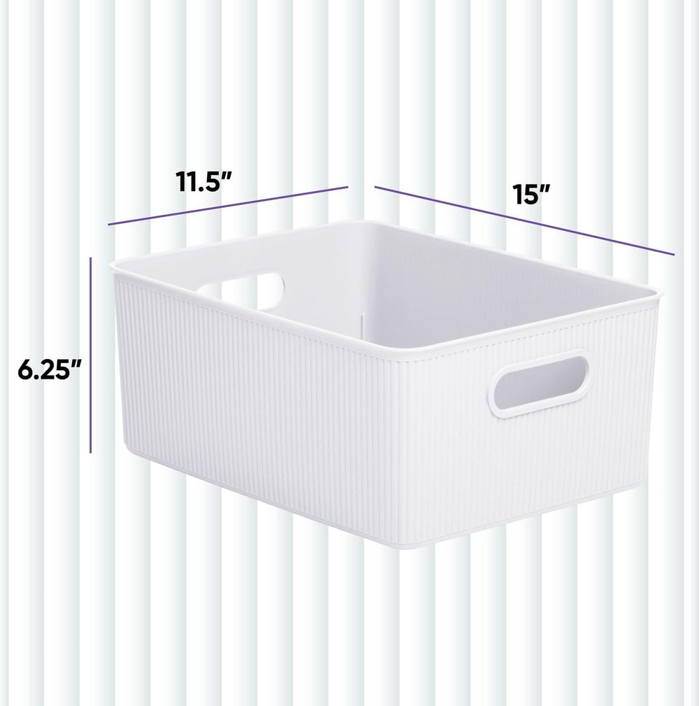 Decorative Plastic Basket Lidded Home Storage Bins Organizer Baskets, Large W...