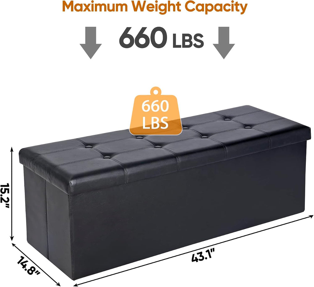 SUPER DEAL 43 Inch Folding Storage Ottoman Bench, Faux Leather Storage Chest ...
