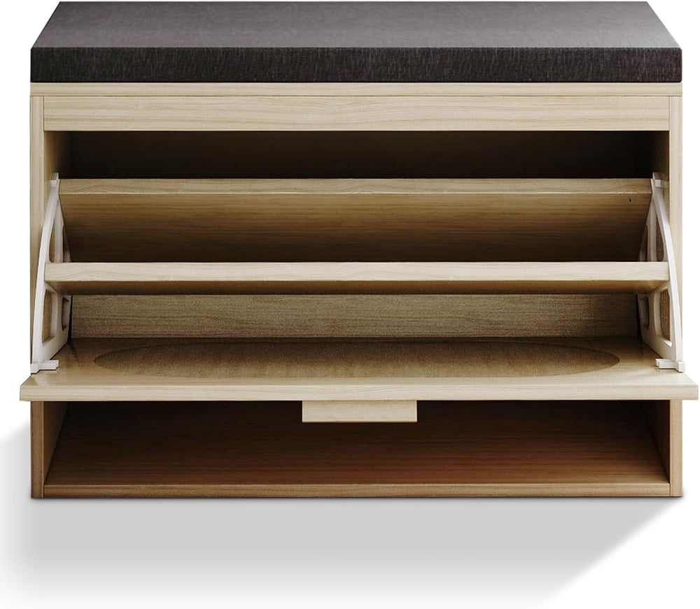 Shoe Storage Bench with Padded Seat Cushion, Hallway Bench Shoe Cabinet Shoe ...
