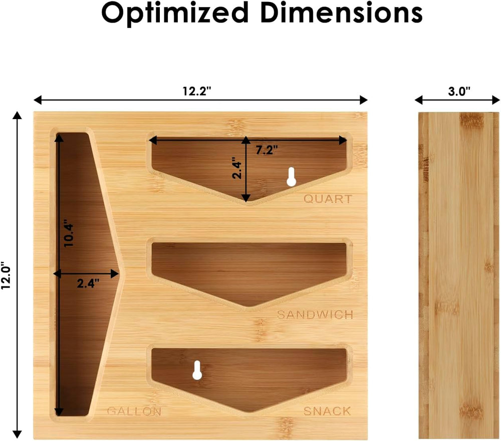 Bamboo Bag Storage Organizer for Kitchen Drawer, Baggie organizer, Compatible...