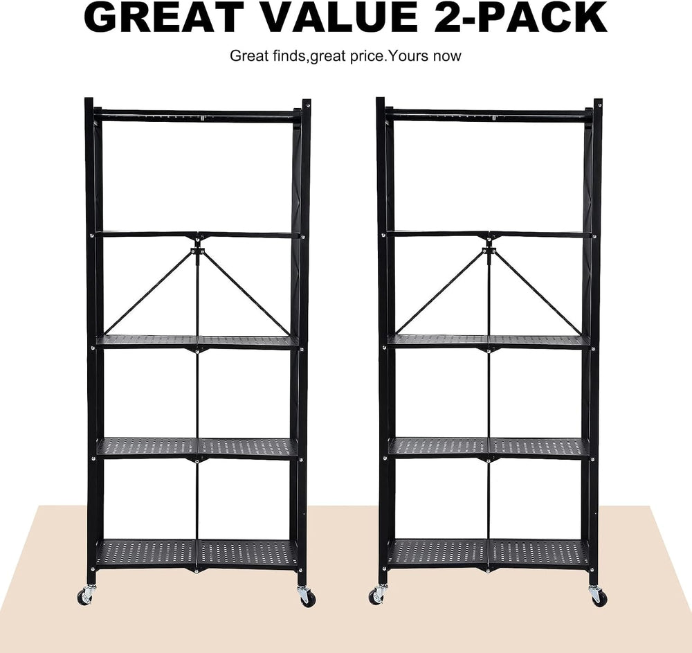 5-Tier Storage Rack Metal Shelving Unit with Wheels Wire Shelf, 2-Pack