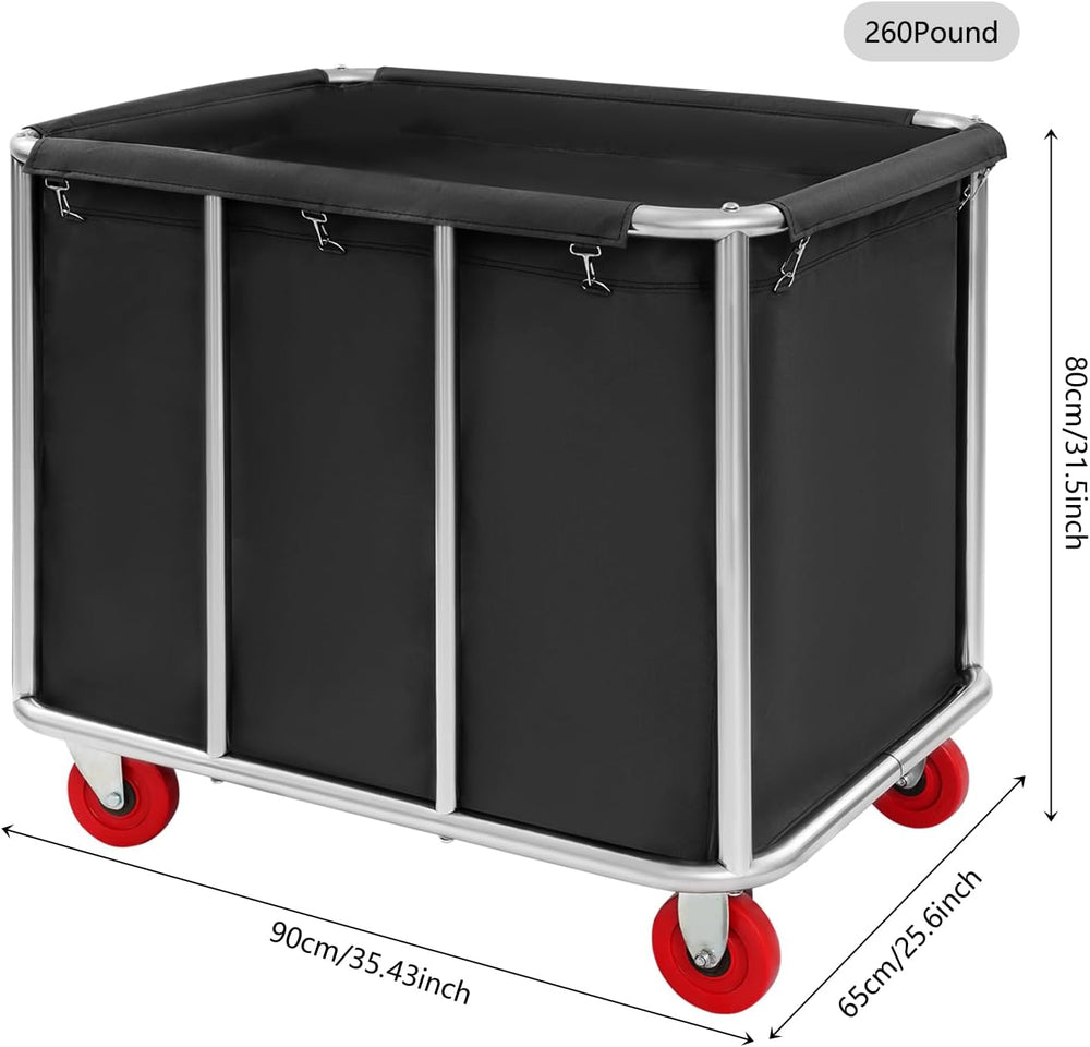 Commercial Laundry Cart with Wheels, Industrial Grade 468L Rolling Laundry Ba...