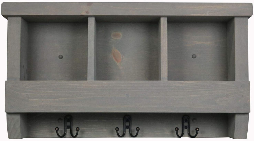 Rooms Organized Cubbie Shelf Wall Mounted Pine Wood Coat Rack with Double Hoo...