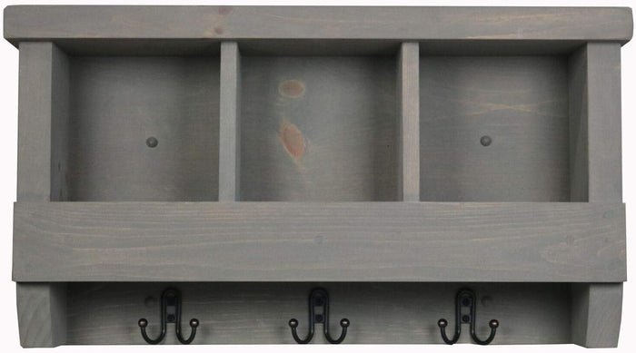 Rooms Organized Cubbie Shelf Wall Mounted Pine Wood Coat Rack with Double Hooks (Classic Grey)