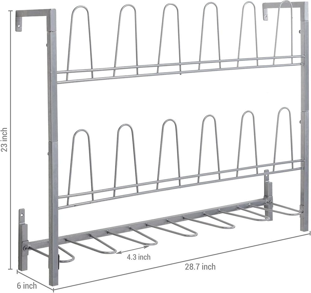 MyGift Wall Mounted Silver Metal Shoe & Boot Rack Organizer, 9 Pairs